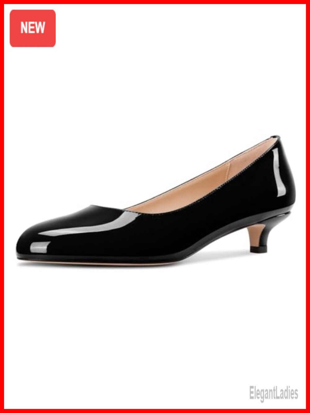 Round Toe Kitten Heel Pumps Slip-On Low Heel Office Dress Shoes